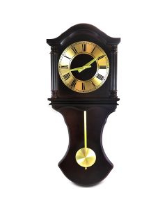 Bedford Clock Collection 27.5 Inch Wall Clock with Pendulum and Chimes in Chocolate Brown Oak Finish