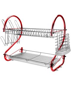 MegaChef 16 Inch Two Shelf Iron Wire Dish Rack in Red