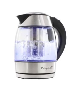 MegaChef 1.8Lt. Glass Body and Stainless Steel Electric Tea Kettle with Tea Infuser